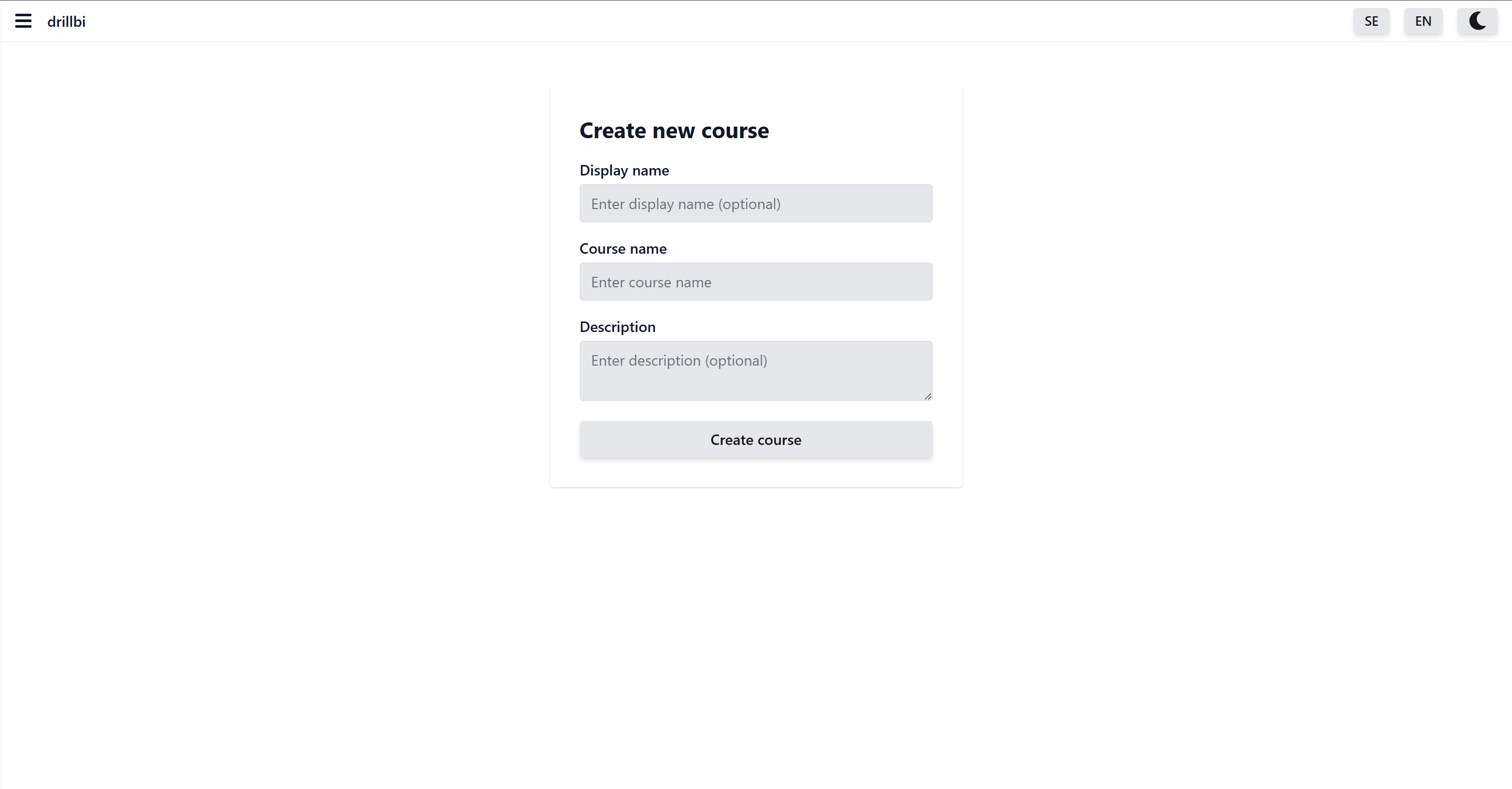 Formulär för att skapa en ny kurs