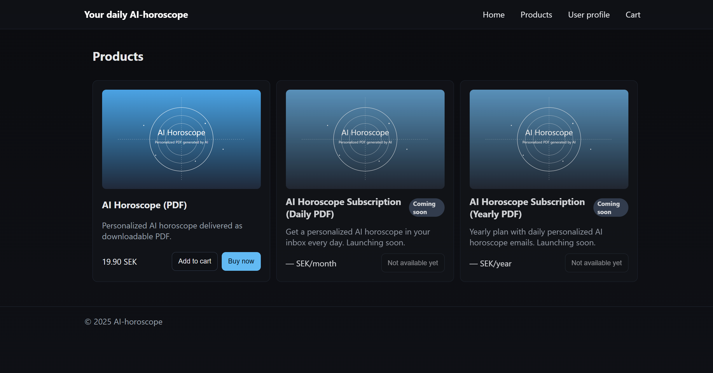 Skärmdump från e-handelsprojektets produktlista